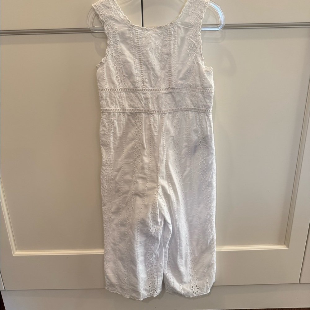 Zara Girls White Eyelet One Piece Romper with Pants Size 3-4 - 100% Cotton